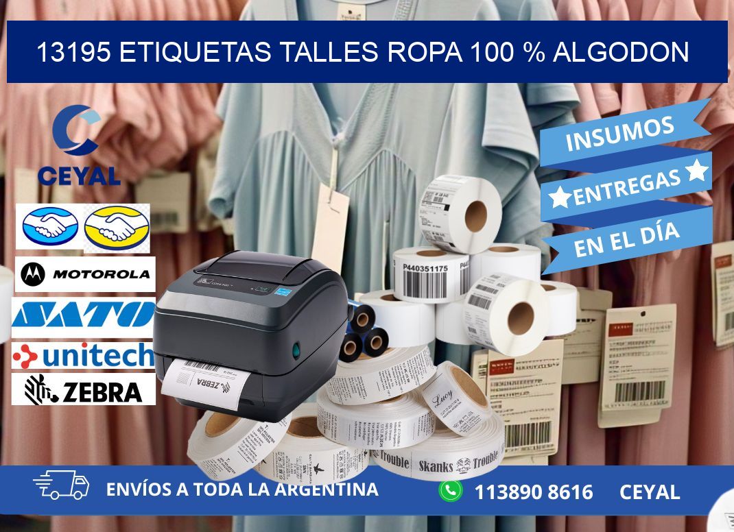 13195 ETIQUETAS TALLES ROPA 100 % ALGODON