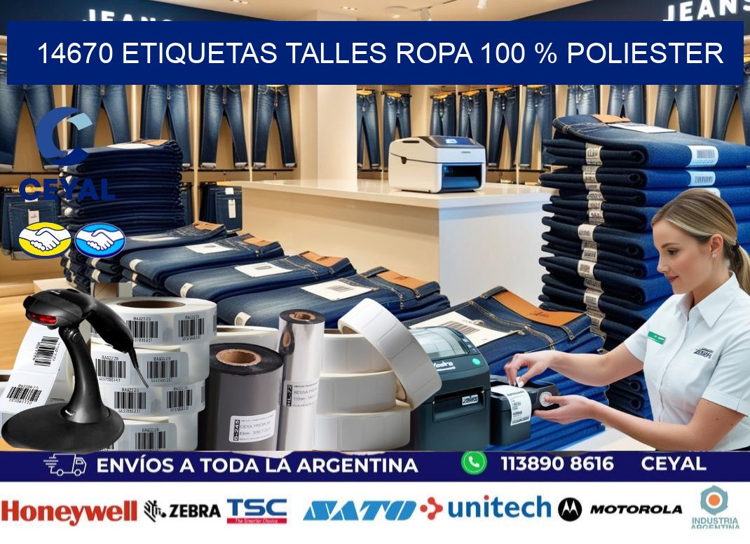 14670 ETIQUETAS TALLES ROPA 100 % POLIESTER