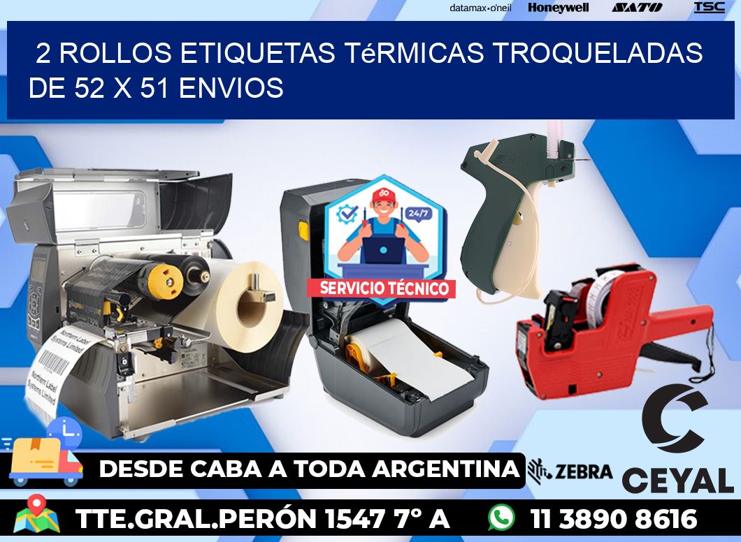 2 Rollos Etiquetas Térmicas Troqueladas De 52 x 51 ENVIOS