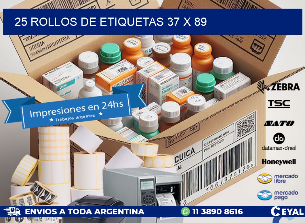 25 ROLLOS DE ETIQUETAS 37 x 89