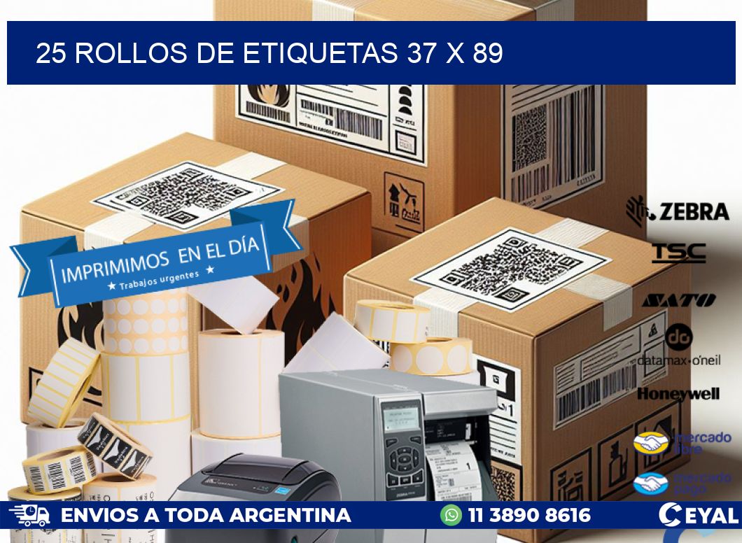 25 ROLLOS DE ETIQUETAS 37 x 89