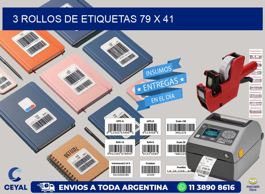 3 ROLLOS DE ETIQUETAS 79 x 41