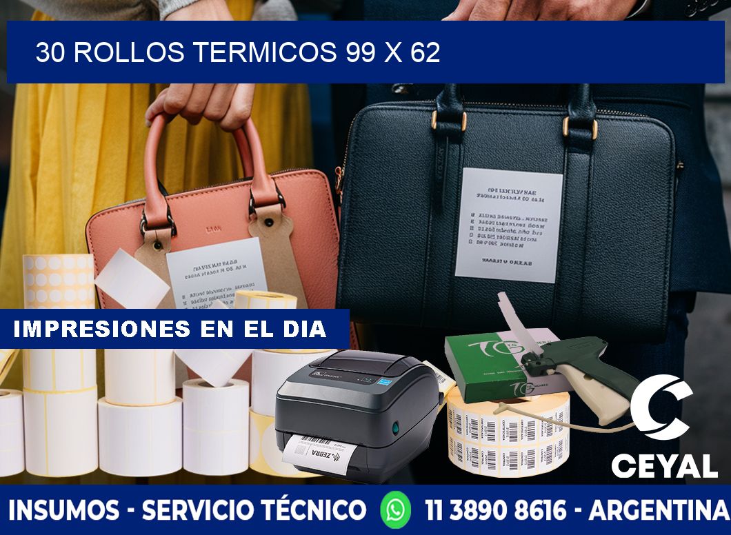 30 ROLLOS TERMICOS 99 x 62