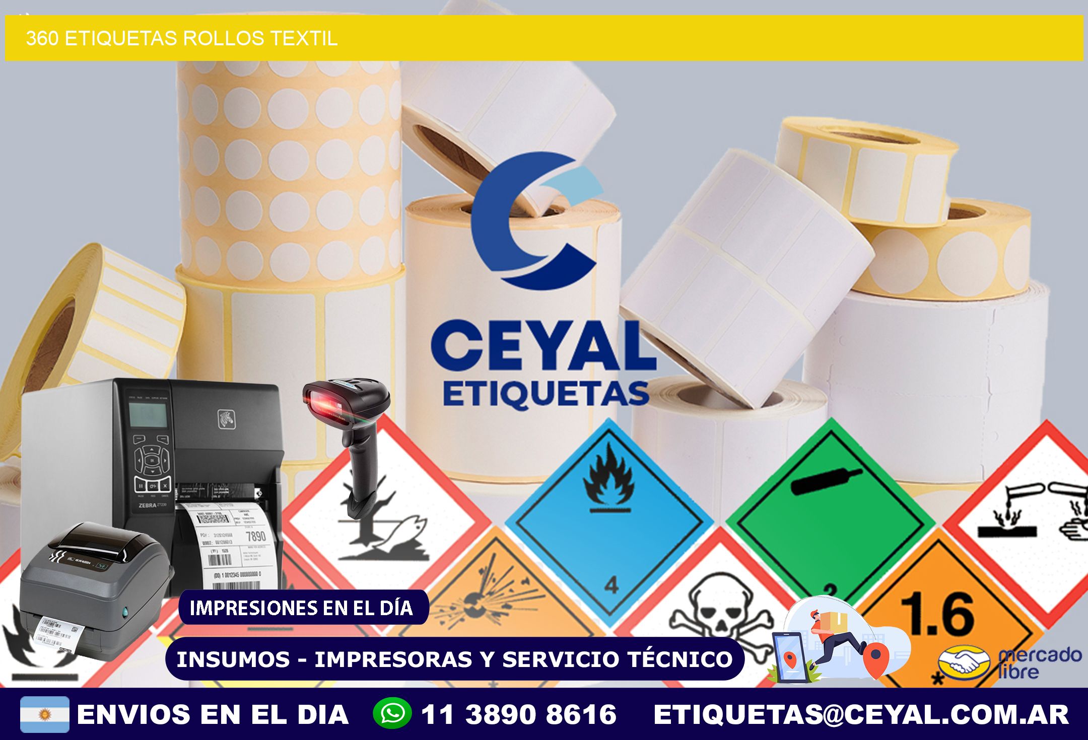 360 etiquetas rollos TEXTIL