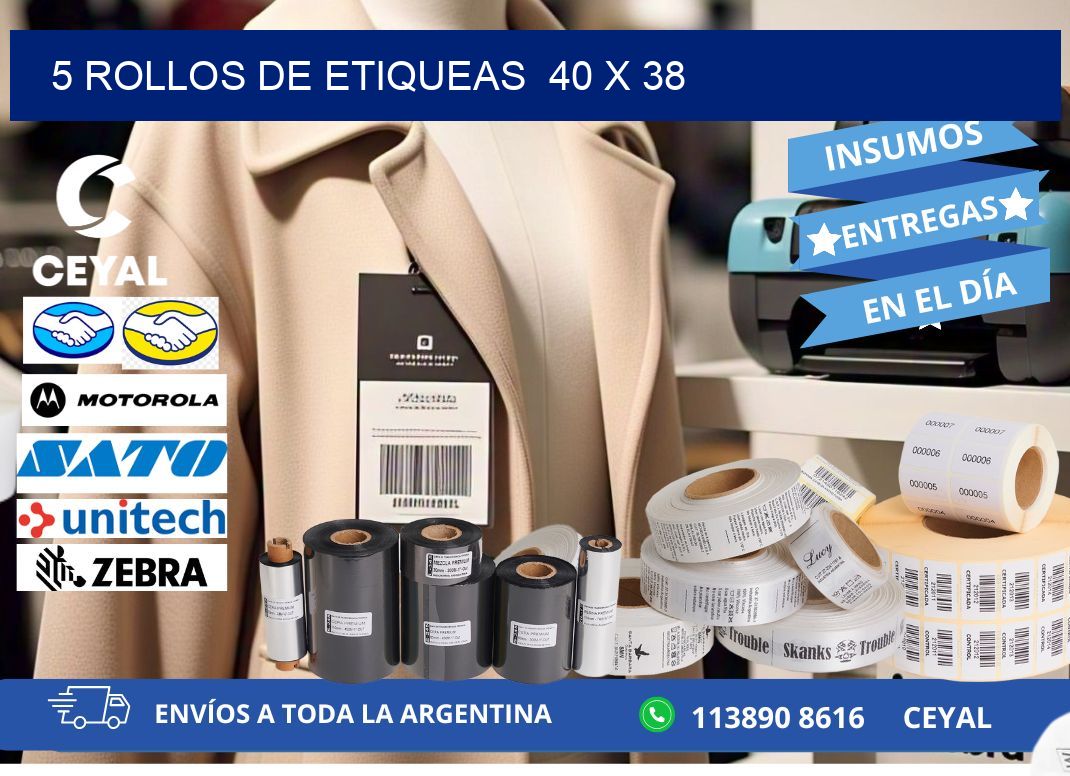 5 ROLLOS DE ETIQUEAS  40 x 38