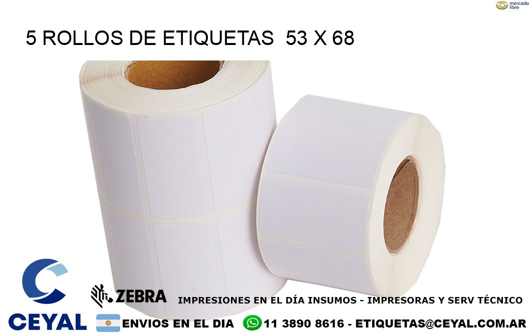 5 ROLLOS DE ETIQUETAS  53 x 68