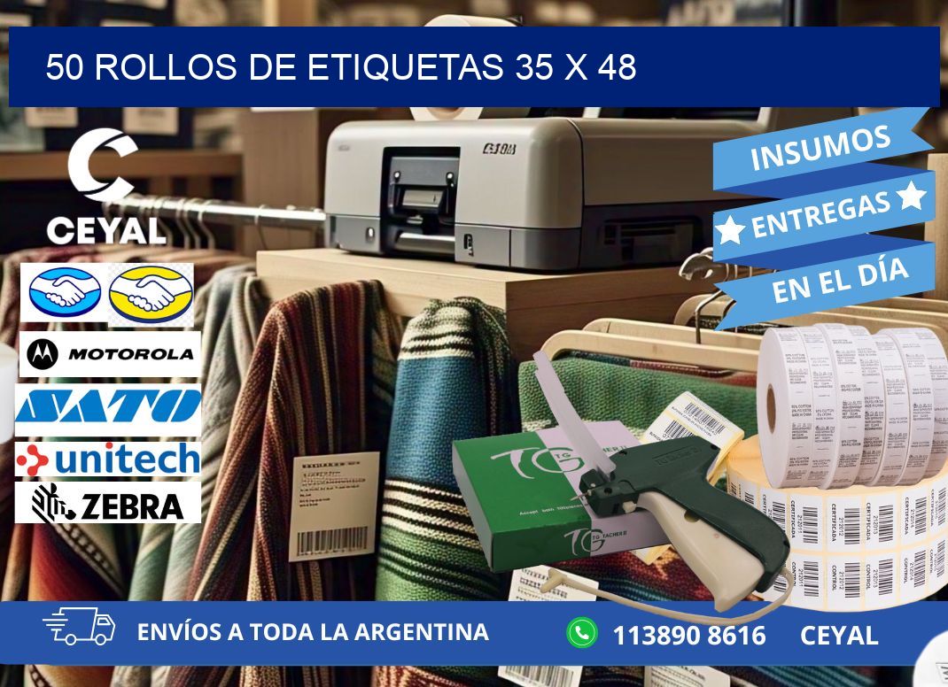 50 ROLLOS DE ETIQUETAS 35 x 48