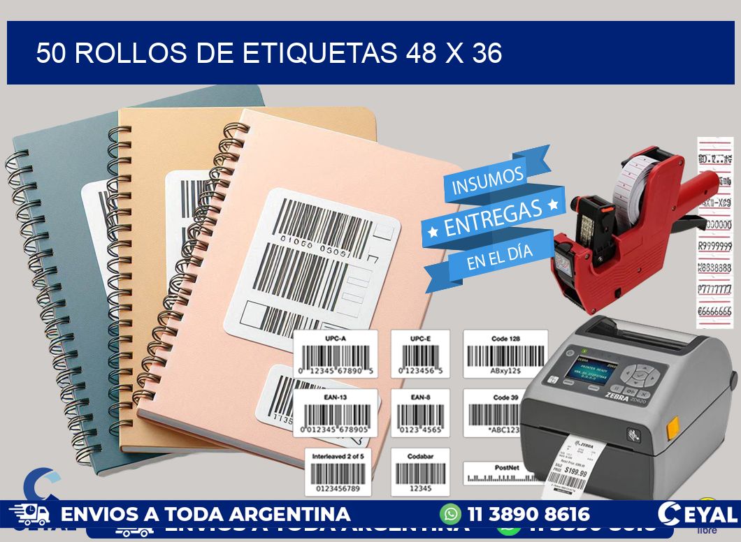 50 ROLLOS DE ETIQUETAS 48 x 36