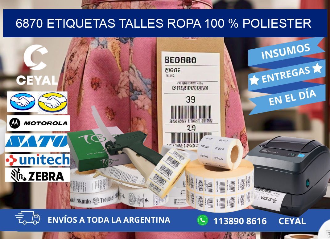 6870 ETIQUETAS TALLES ROPA 100 % POLIESTER