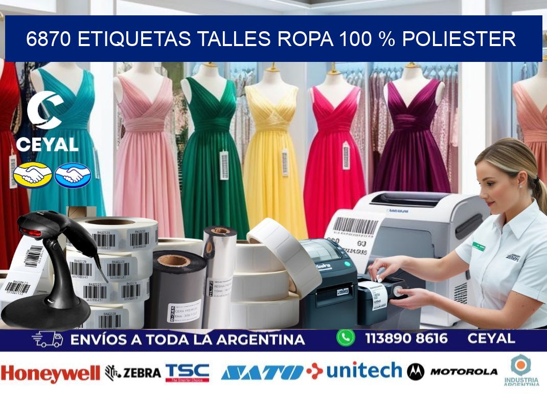 6870 ETIQUETAS TALLES ROPA 100 % POLIESTER