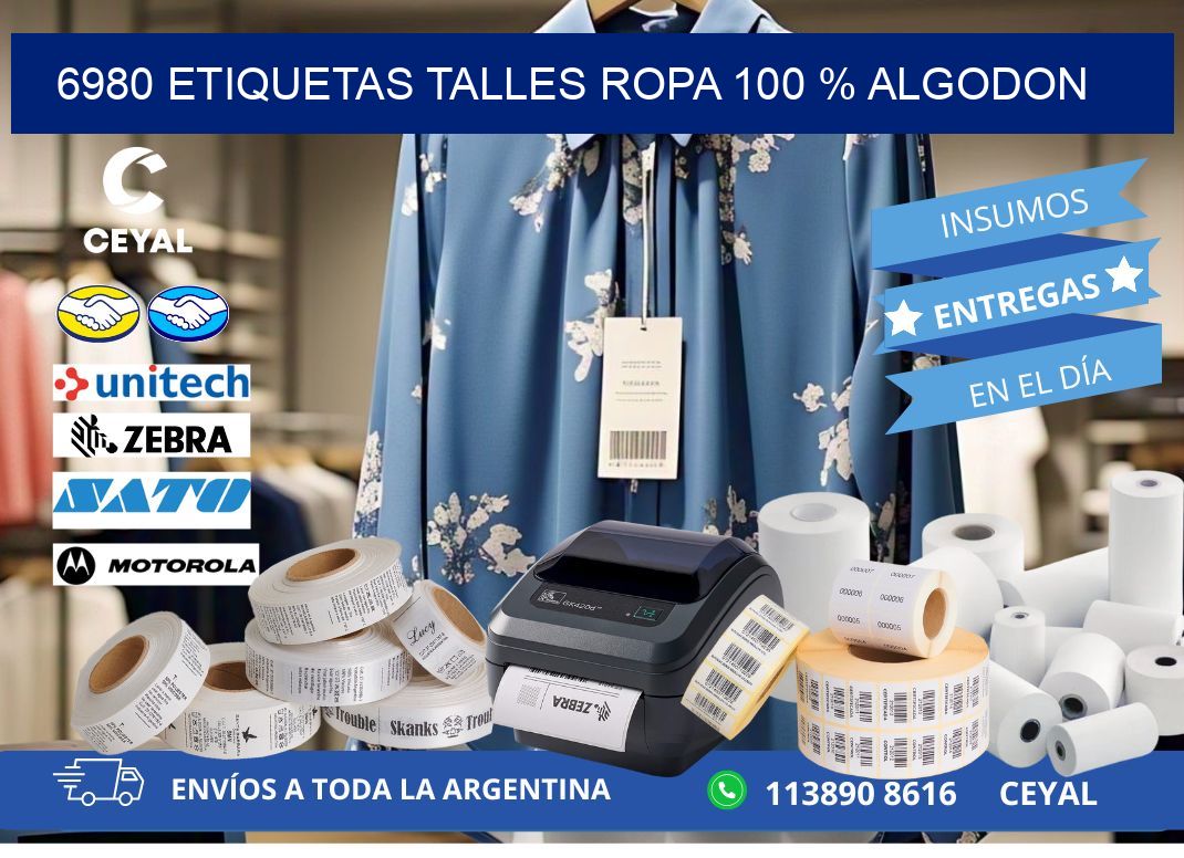 6980 ETIQUETAS TALLES ROPA 100 % ALGODON