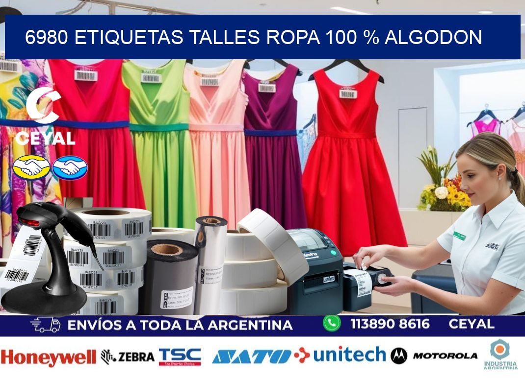 6980 ETIQUETAS TALLES ROPA 100 % ALGODON