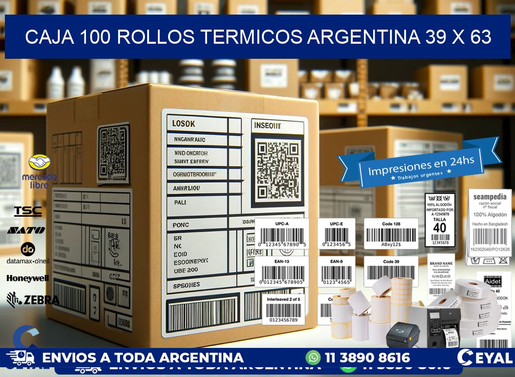 CAJA 100 ROLLOS TERMICOS ARGENTINA 39 x 63