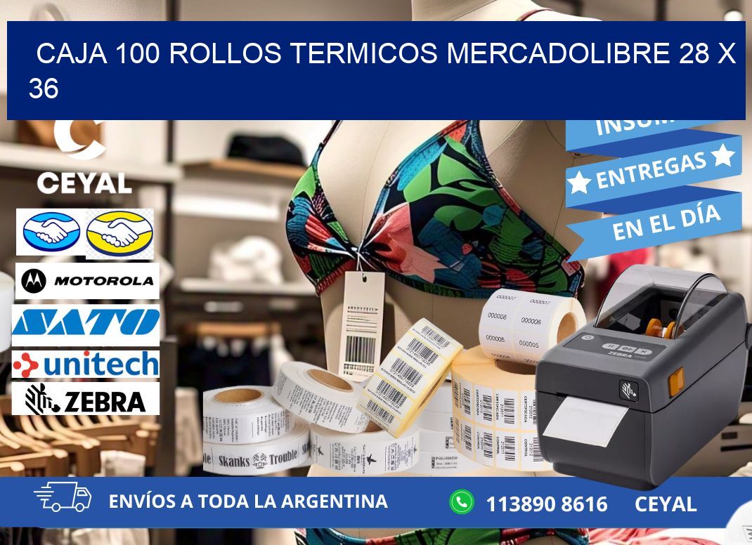 CAJA 100 ROLLOS TERMICOS MERCADOLIBRE 28 x 36