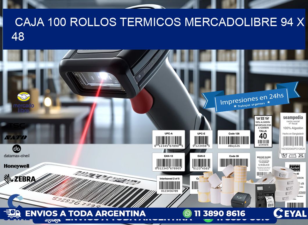 CAJA 100 ROLLOS TERMICOS MERCADOLIBRE 94 x 48