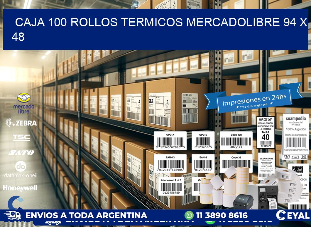 CAJA 100 ROLLOS TERMICOS MERCADOLIBRE 94 x 48