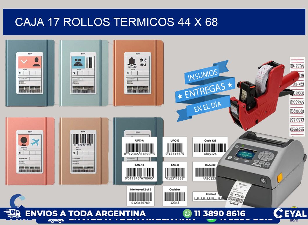 CAJA 17 ROLLOS TERMICOS 44 x 68