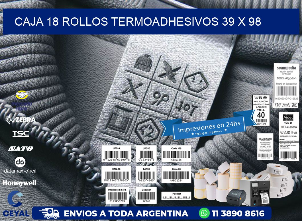 CAJA 18 ROLLOS TERMOADHESIVOS 39 x 98