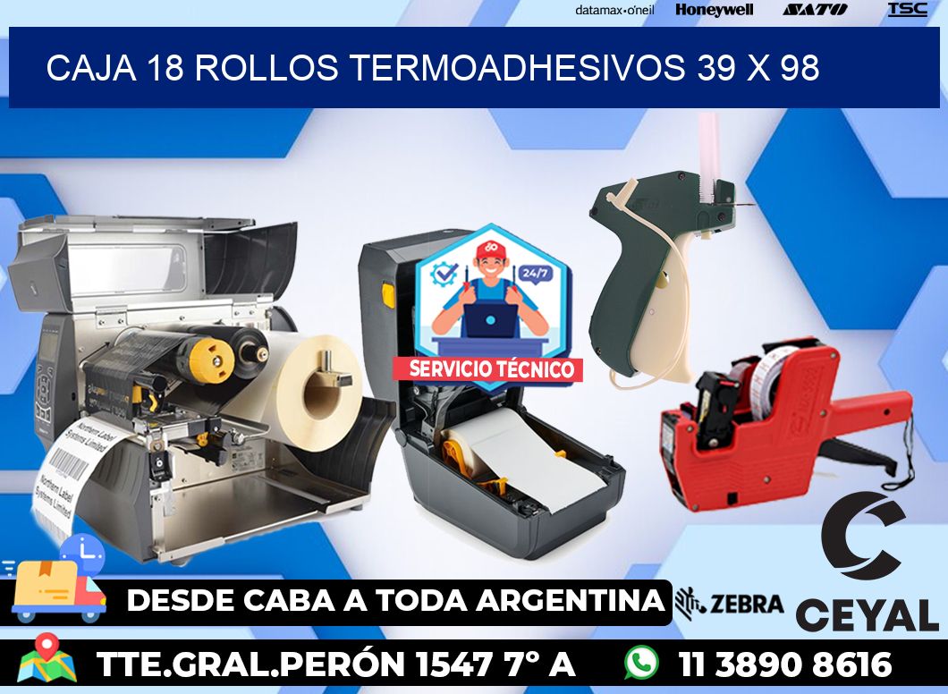 CAJA 18 ROLLOS TERMOADHESIVOS 39 x 98