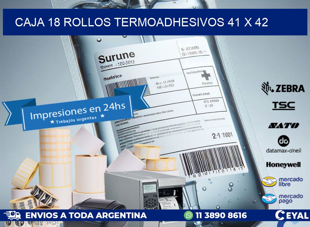 CAJA 18 ROLLOS TERMOADHESIVOS 41 x 42