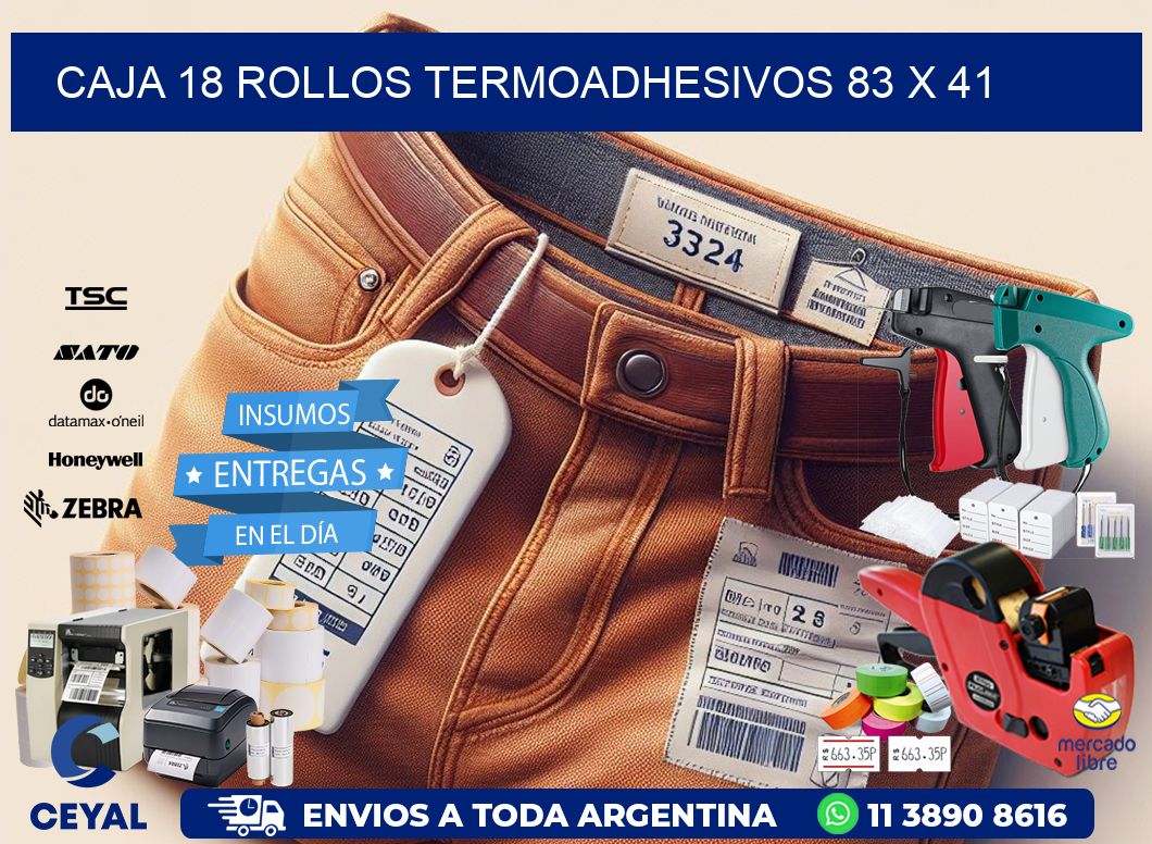 CAJA 18 ROLLOS TERMOADHESIVOS 83 x 41