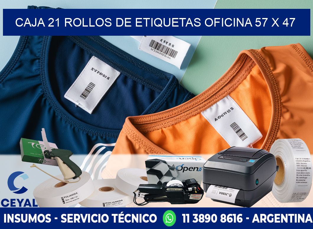 CAJA 21 ROLLOS DE ETIQUETAS OFICINA 57 x 47