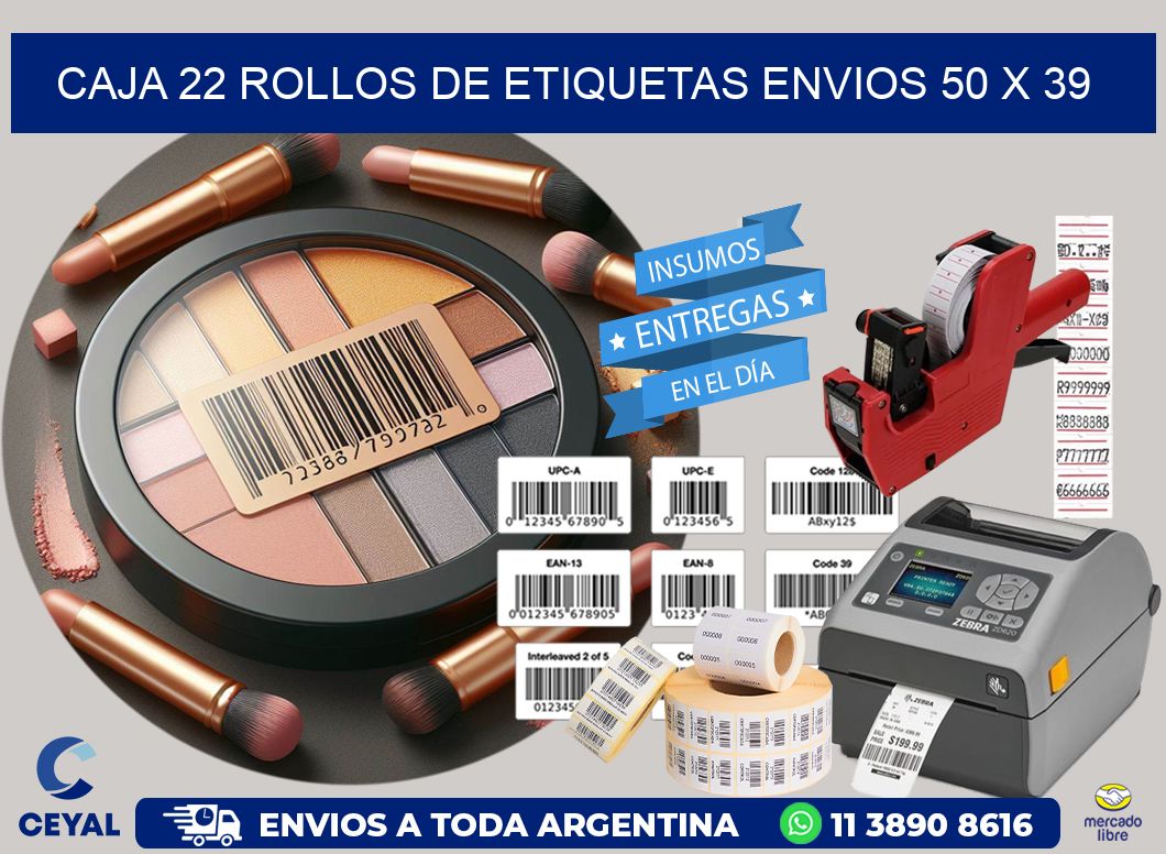 CAJA 22 ROLLOS DE ETIQUETAS ENVIOS 50 x 39
