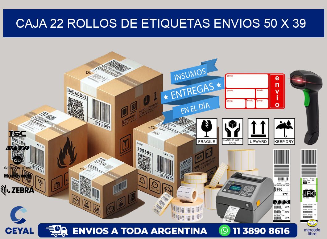 CAJA 22 ROLLOS DE ETIQUETAS ENVIOS 50 x 39
