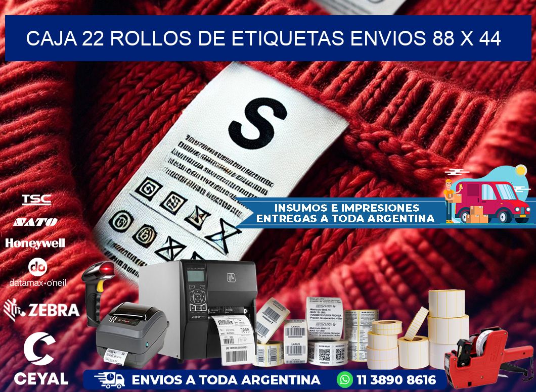 CAJA 22 ROLLOS DE ETIQUETAS ENVIOS 88 x 44