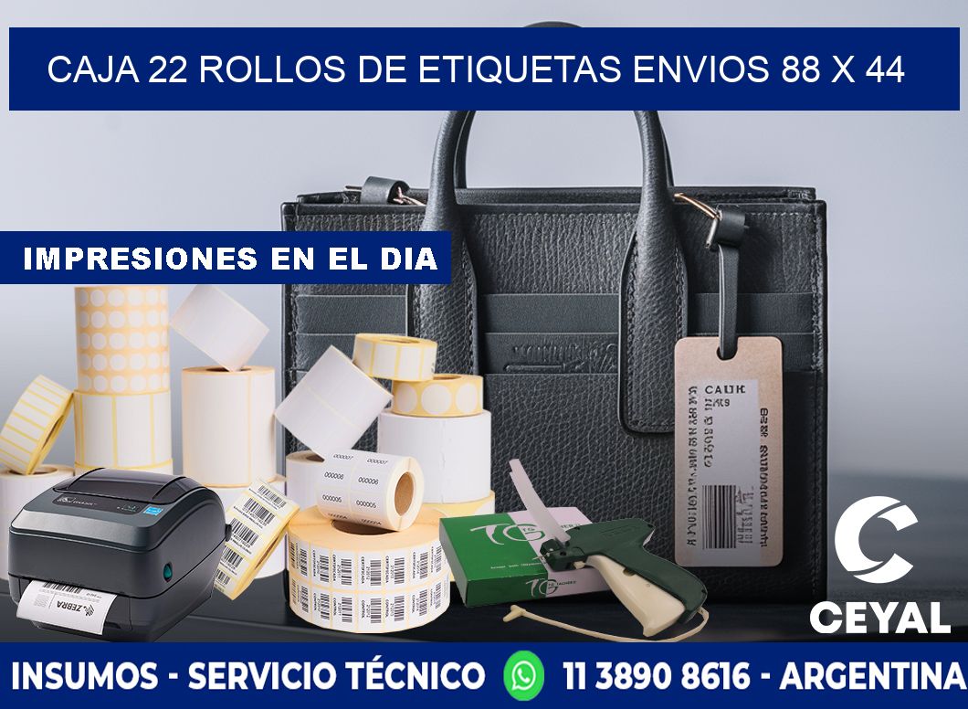 CAJA 22 ROLLOS DE ETIQUETAS ENVIOS 88 x 44