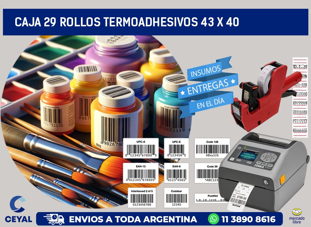 CAJA 29 ROLLOS TERMOADHESIVOS 43 x 40