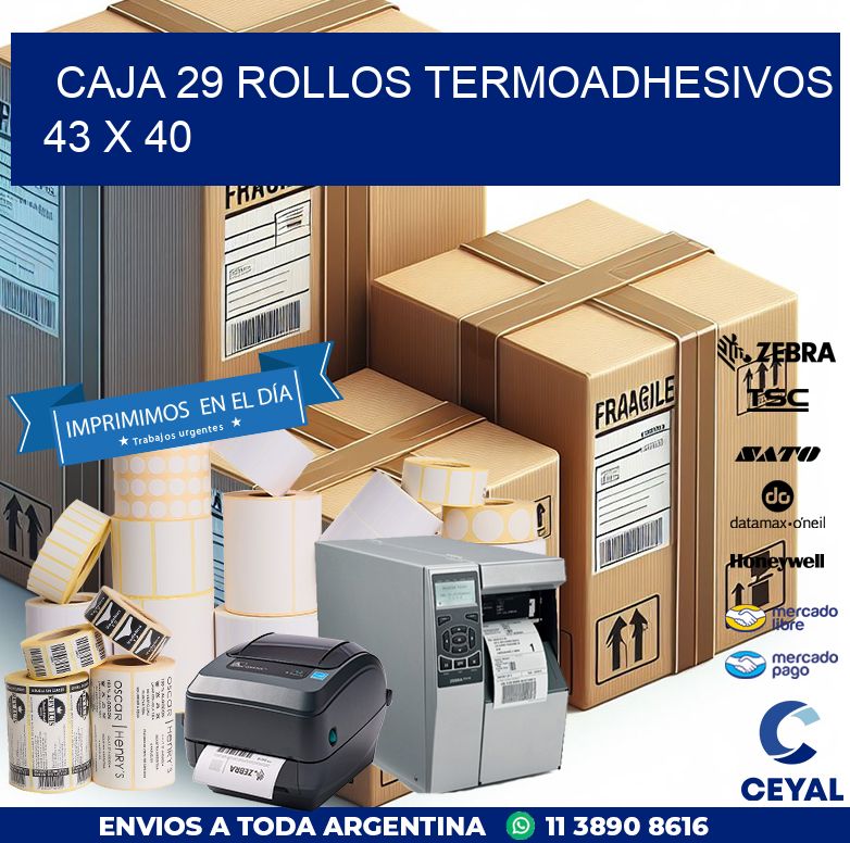 CAJA 29 ROLLOS TERMOADHESIVOS 43 x 40