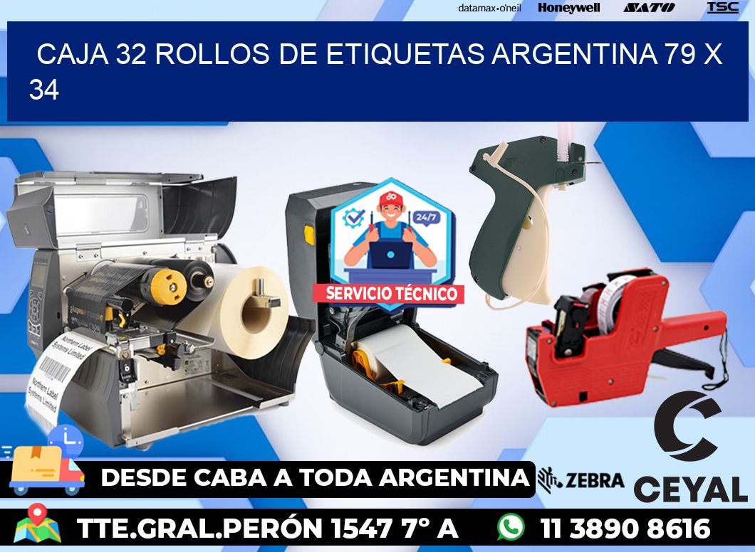 CAJA 32 ROLLOS DE ETIQUETAS ARGENTINA 79 x 34