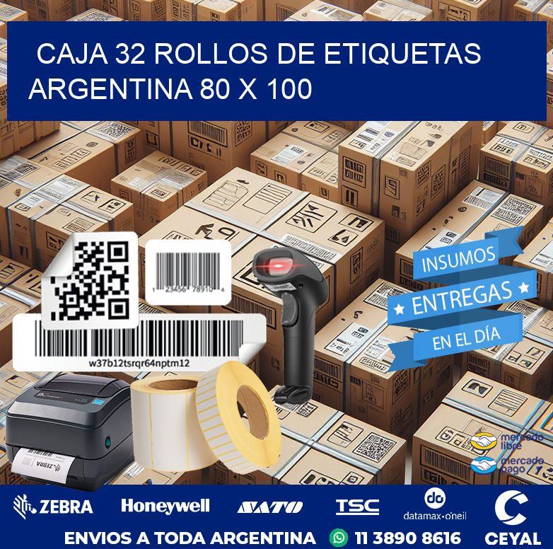CAJA 32 ROLLOS DE ETIQUETAS ARGENTINA 80 x 100