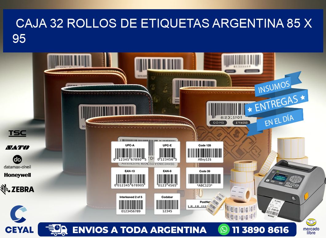 CAJA 32 ROLLOS DE ETIQUETAS ARGENTINA 85 x 95