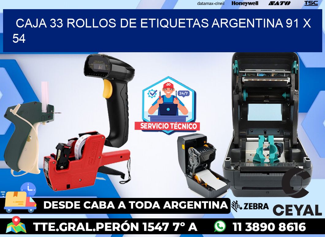 CAJA 33 ROLLOS DE ETIQUETAS ARGENTINA 91 x 54