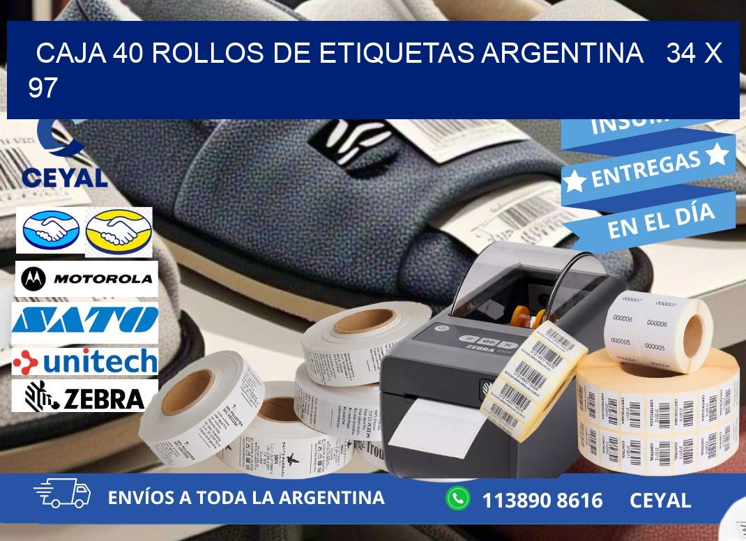 CAJA 40 ROLLOS DE ETIQUETAS ARGENTINA   34 x 97