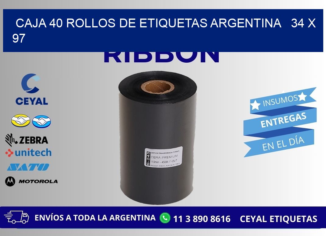CAJA 40 ROLLOS DE ETIQUETAS ARGENTINA   34 x 97