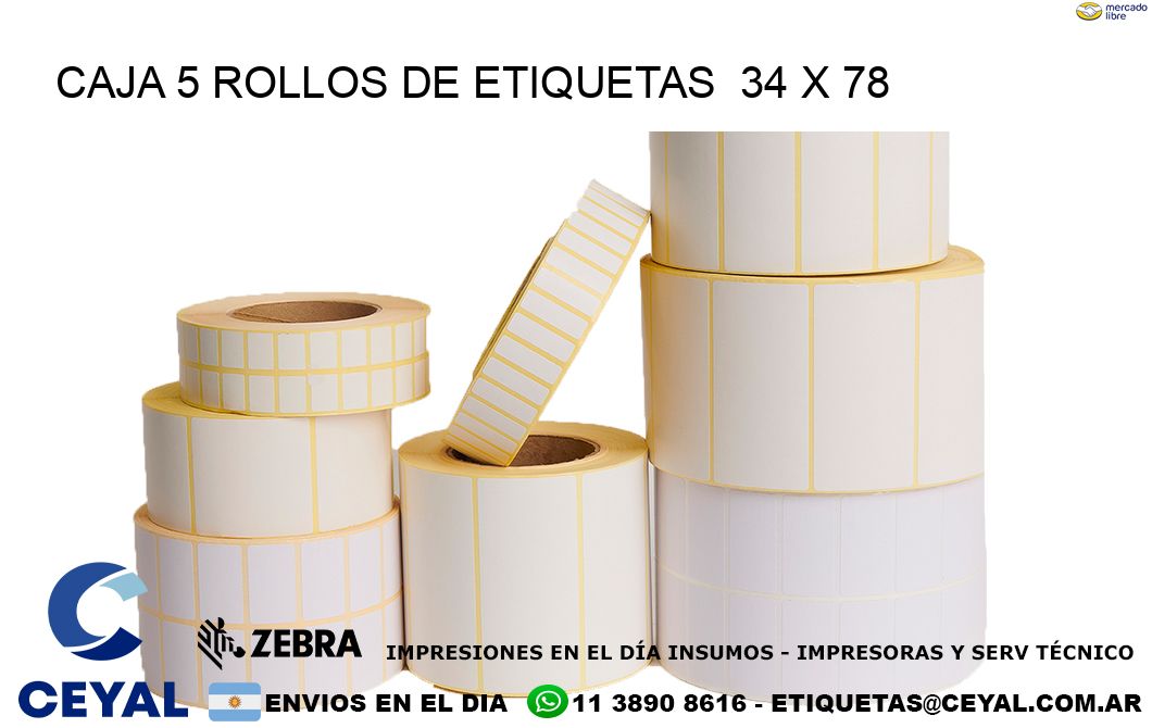 CAJA 5 ROLLOS DE ETIQUETAS  34 x 78