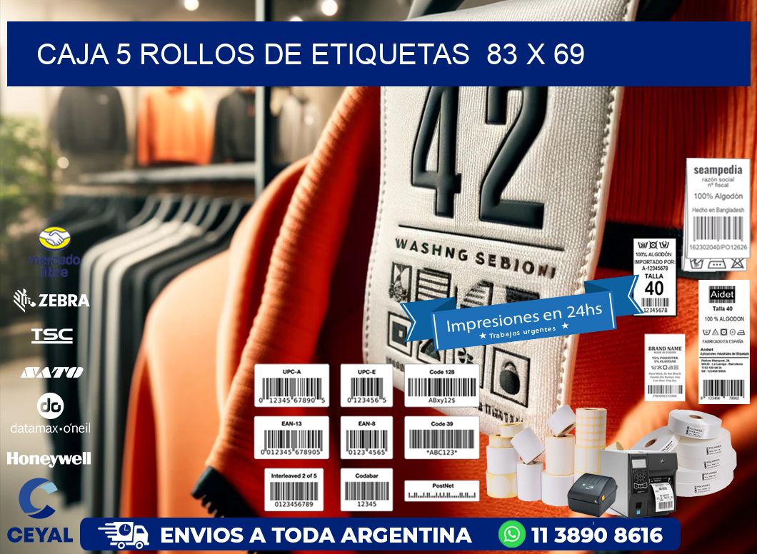 CAJA 5 ROLLOS DE ETIQUETAS  83 x 69