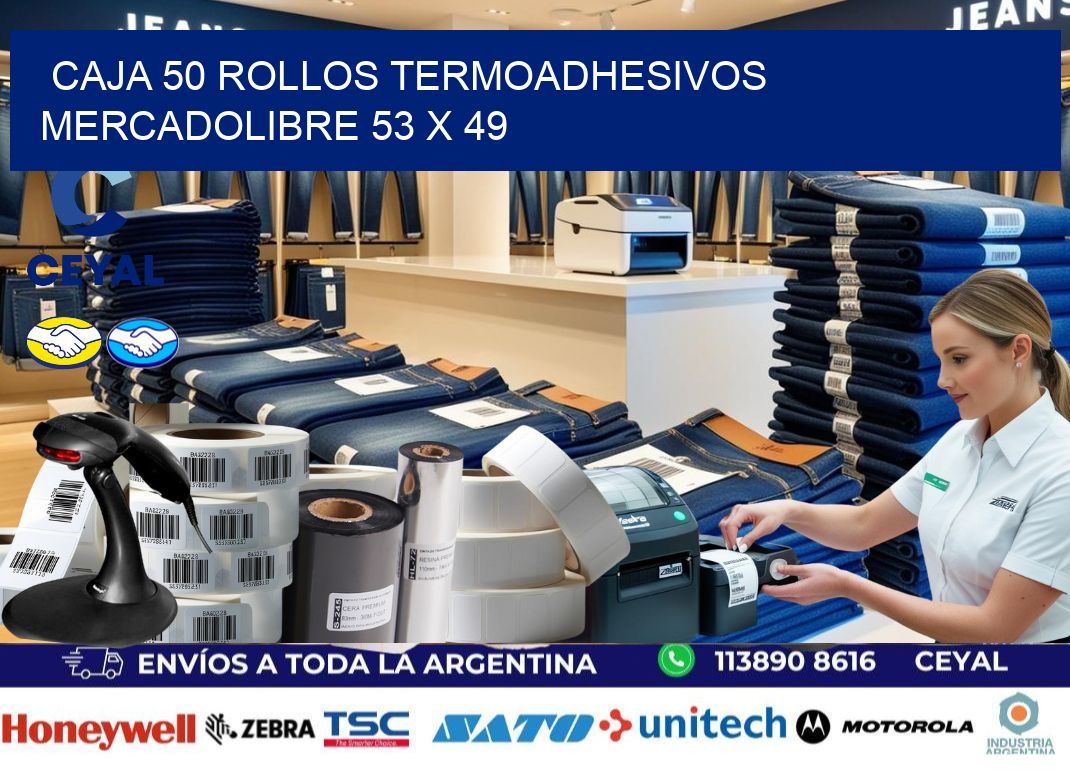 CAJA 50 ROLLOS TERMOADHESIVOS MERCADOLIBRE 53 x 49
