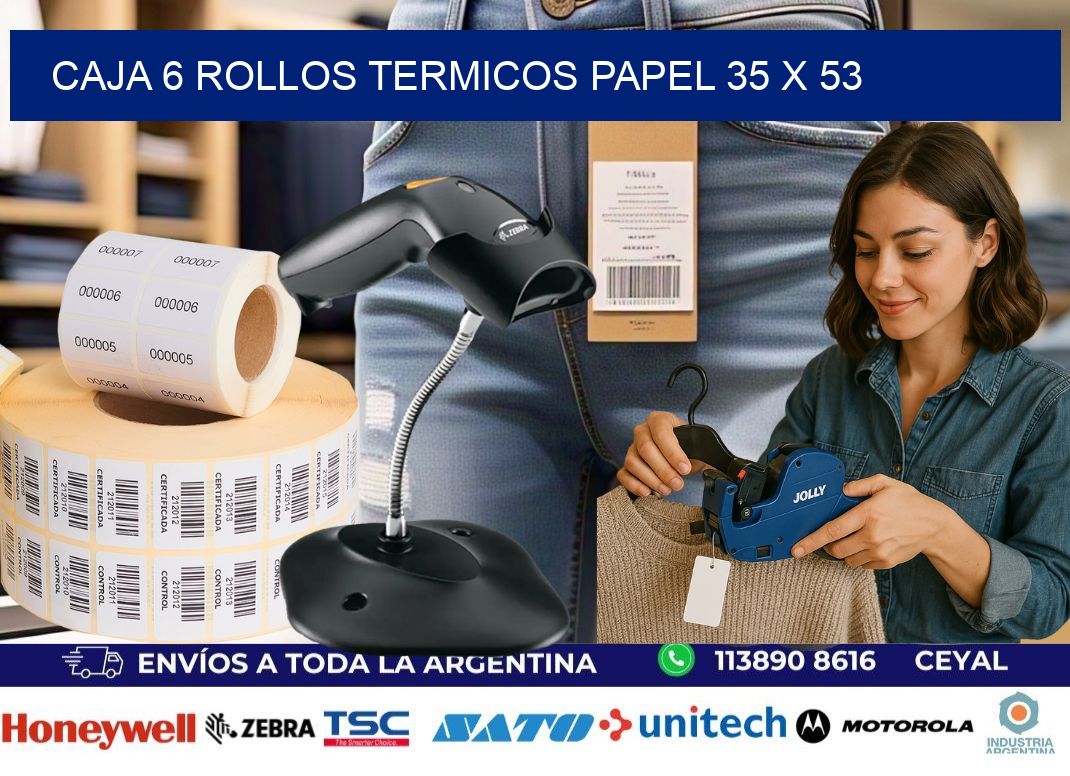CAJA 6 ROLLOS TERMICOS PAPEL 35 x 53