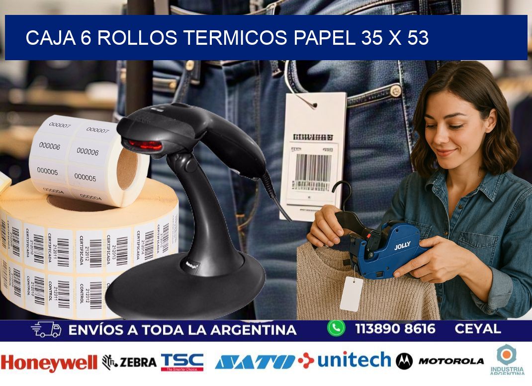 CAJA 6 ROLLOS TERMICOS PAPEL 35 x 53