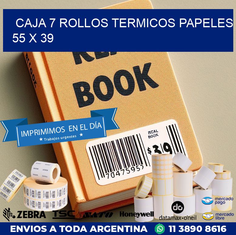 CAJA 7 ROLLOS TERMICOS PAPELES 55 x 39