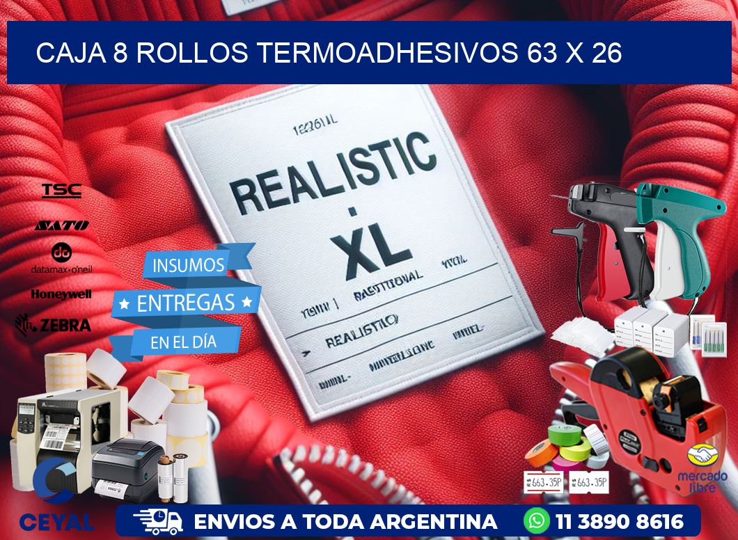 CAJA 8 ROLLOS TERMOADHESIVOS 63 x 26