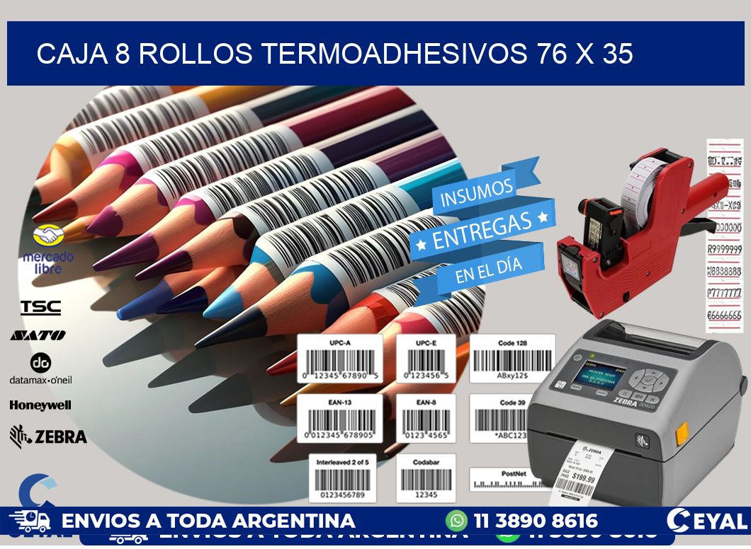 CAJA 8 ROLLOS TERMOADHESIVOS 76 x 35