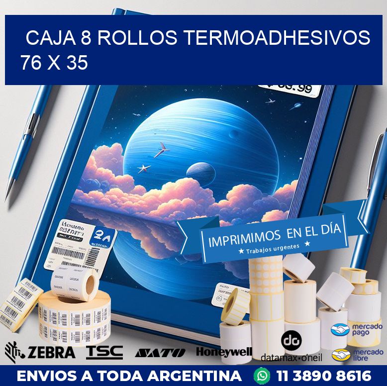 CAJA 8 ROLLOS TERMOADHESIVOS 76 x 35