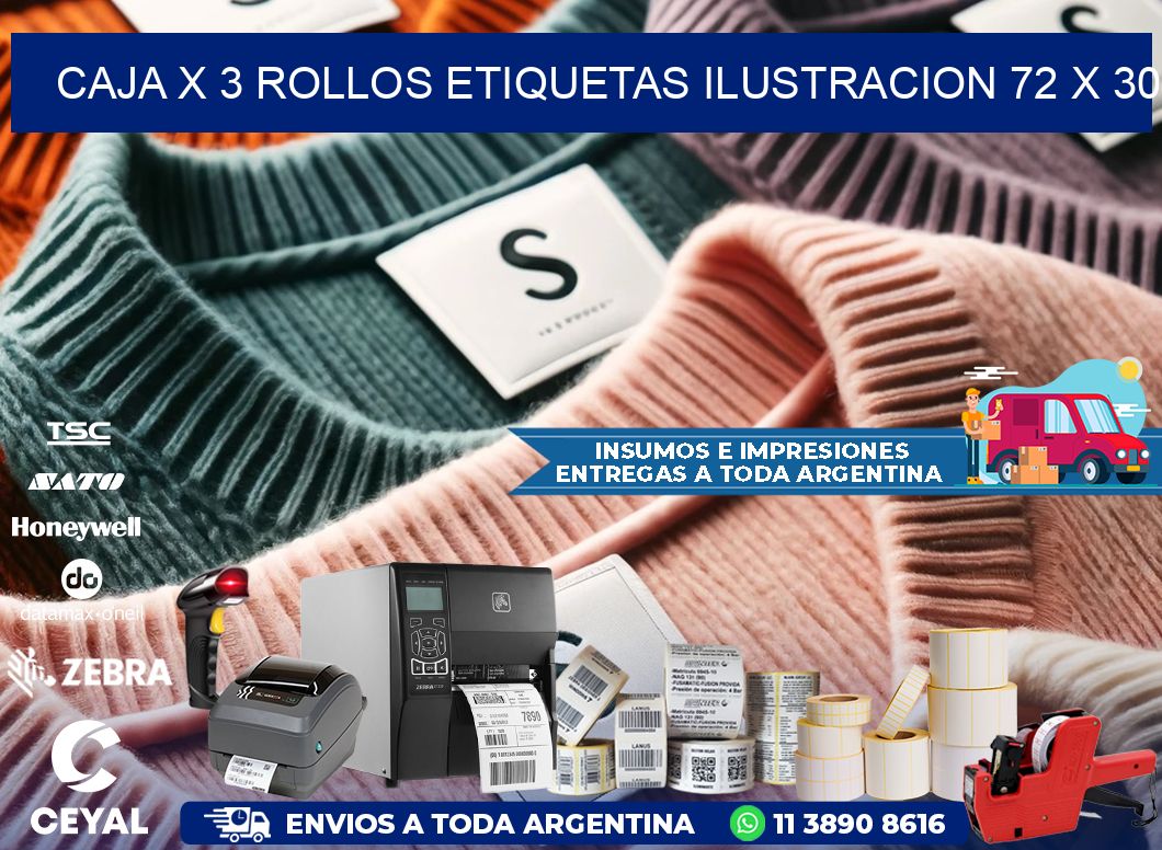 Caja X 3 Rollos Etiquetas Ilustracion 72 x 30
