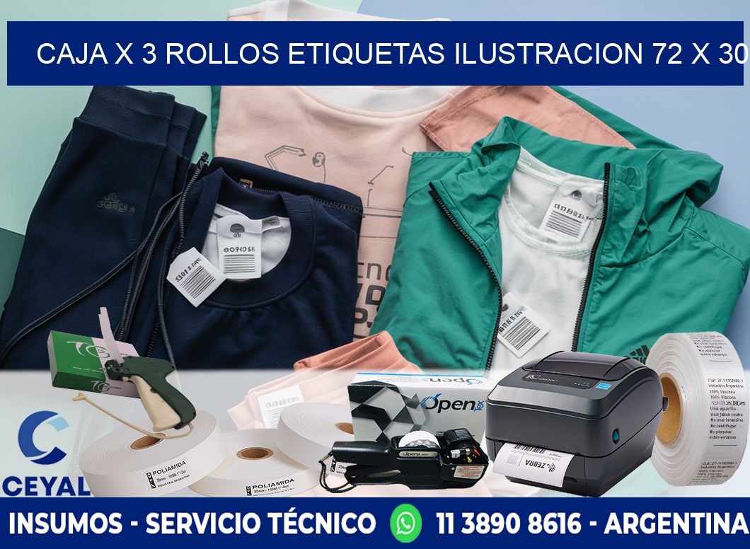 Caja X 3 Rollos Etiquetas Ilustracion 72 x 30