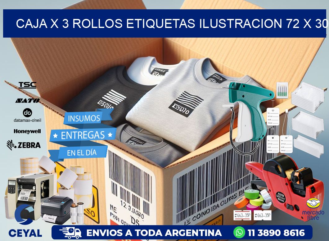 Caja X 3 Rollos Etiquetas Ilustracion 72 x 30